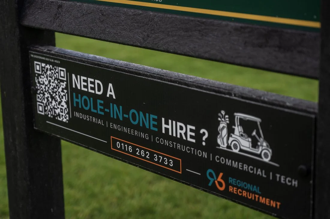96 Regional Recruitment sponsor panel installed on a tee sign