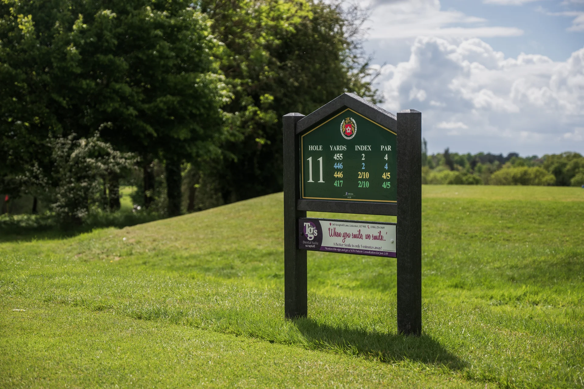 Sponsored tee sign on the eleventh hole at The Leicestershire Golf Club